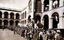 Spanish Civil War (1936 - 1939), the POUM militia training in the courtyard of the Lenin Barracks…