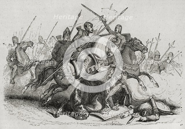 Death of Visigothic king Theodoric I during the battle of the Catalaunian Plains in 451 AD, (1852). Creator: José Vallejo.