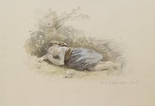 Girl Asleep in the Woods, 1848. Creator: Jakob Dielmann.