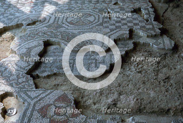 Medusa-head mosaic laid over an earlier mosaic, 3rd century. Artist: Unknown