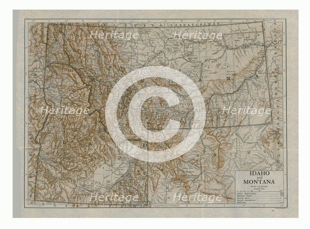 Map of Idaho and Montana, USA, c1910s. Creator: Emery Walker Ltd.