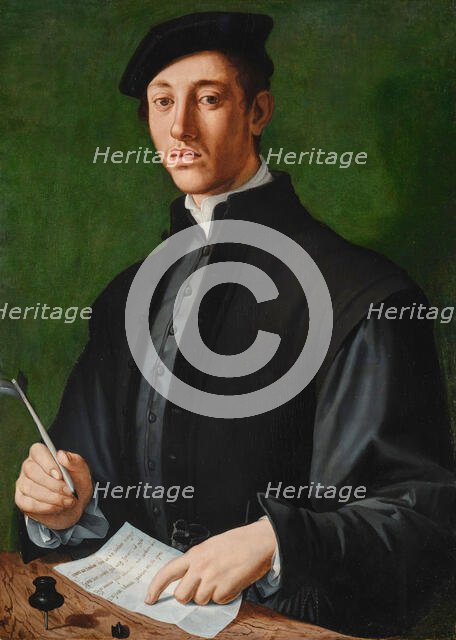 Portrait of a young man with a quill and a sheet of paper (Self-Portrait), c. 1527. Creator: Bronzino, Agnolo (1503-1572).
