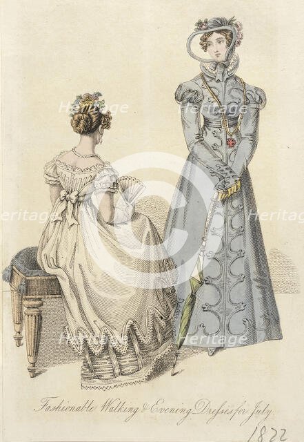 Fashion Plate (Fashionable Walking & Evening Dresses for July), 1822. Creator: Unknown.
