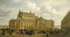 Opera Garnier seen from rue Auber, circa 1880, 9th arrondissement. Creator: Leonard Saurfelt.