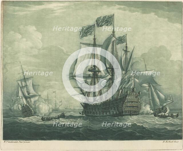Shipping Scene with Man-of-War, 1720s. Creator: Elisha Kirkall.