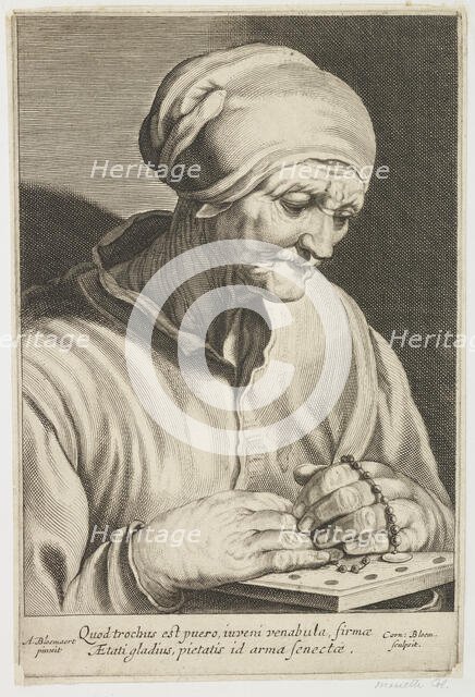 Old woman with a rosary praying. Creator: Cornelis Bloemaert.