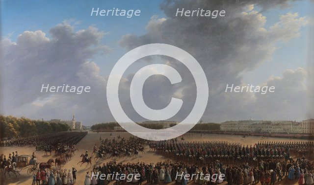 Parade Celebrating the End of Military Action in the Kingdom of Poland on Tsaritsa Meadow in St Pete Artist: Chernetsov, Grigori Grigorievich (1802-1865)