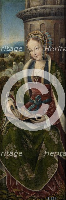 Triptych of the Holy Family with Music Making Angels. Right panel: Saint Barbara, ca 1510-1520. Artist: Master of Frankfurt (1460-ca. 1533)