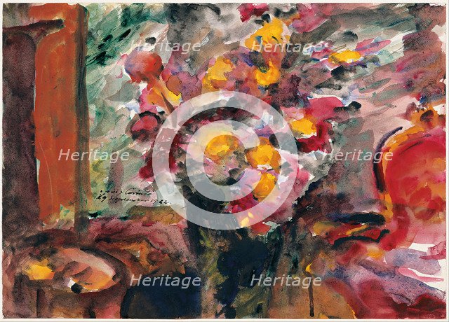 Flower Vase on a Table, 1922. Artist: Corinth, Lovis (1858-1925)