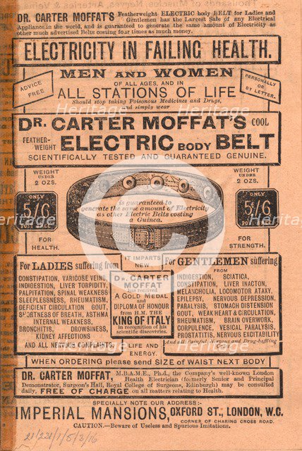Dr Carter Moffat Electric Body Belt, 1910s. Artist: Unknown