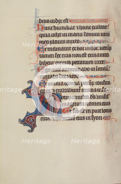 Initial N: God Removing Synagoga's Blindfold; Bute Psalter, text and illumination about 1285. Creator: Bute Master.