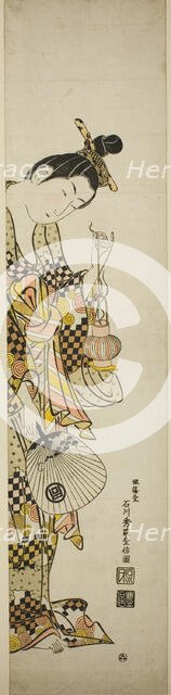A Courtesan Holding a Lantern and a Fan, c. 1745. Creator: Ishikawa Toyonobu.