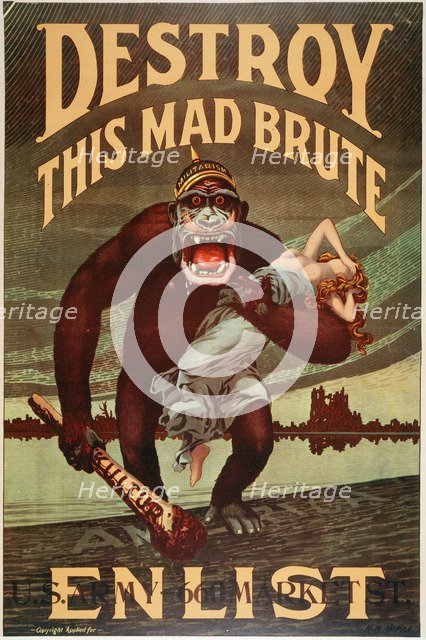 US Army enlistment poster; Destroy this Mad Brute, 1917-1918. Artist: Unknown