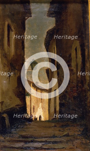 Street of a village' by Modest Urgell.