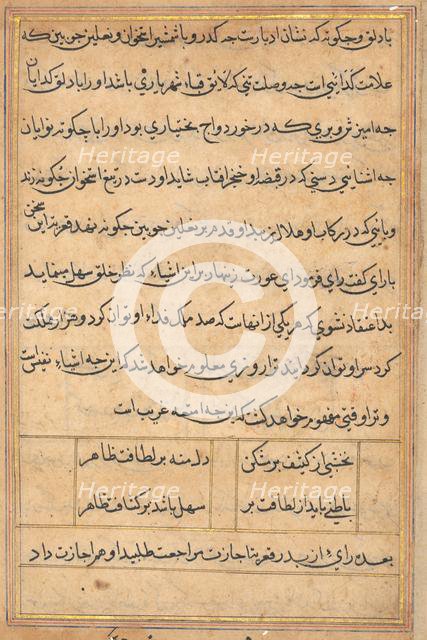 Page from Tales of a Parrot (Tuti-nama): text page, c. 1560. Creator: Unknown.