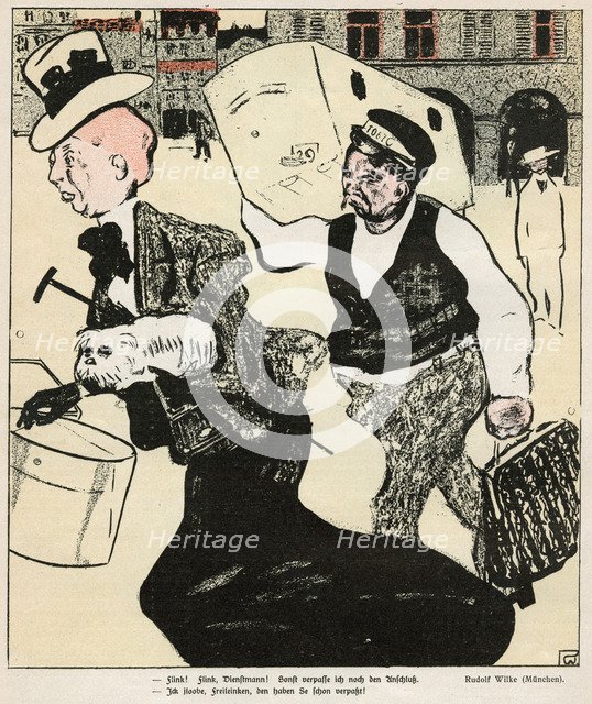 'The Lady and the Porter', 1898. Artist: Rudolf Wilke