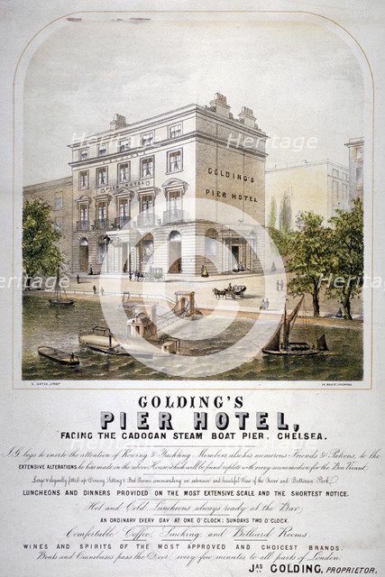 Advertisement for Goldings Pier Hotel, Chelsea, London, c1860. Artist: Anon