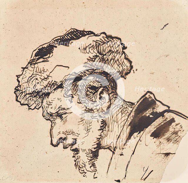 Man's head with fur hat, undated. (c1860s) Creator: Louis Toussaint.