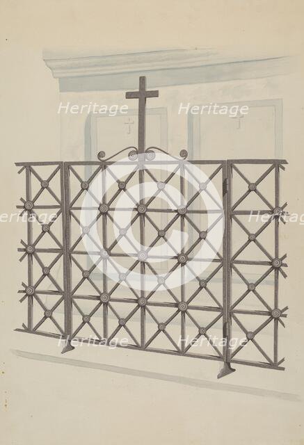 Iron Gate and Fence, c. 1936. Creator: Joseph L. Boyd.