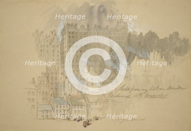 'Edinburgh from the Artist's Room'; inscribed sketch from my bedroom window, 1845.                 Artist: Sir John Gilbert