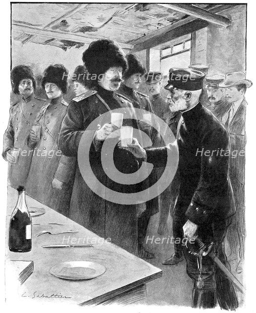 Russian and Japanese generals sharing a toast, Russo-Japanese War 1904-5. Artist: Unknown