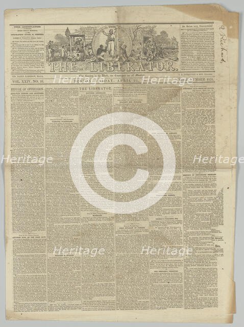 The Liberator, Vol. XXIV, No. 16, April 21, 1854. Creator: Unknown.