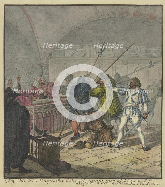 Götz von Berlichingen in the town hall in Heilbronn, c1813-1814. Creator: Carl Philipp Fohr.