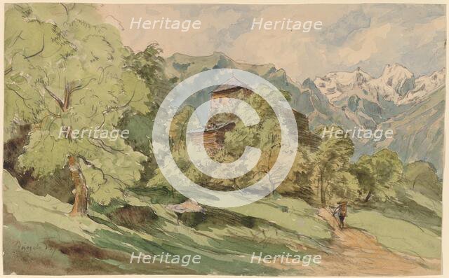 The Castle of Bürglen with the Alps Beyond, 1862. Creator: Carl Wagner.