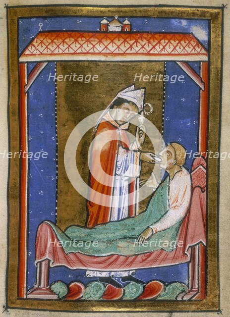 Cuthbert healing an ill man, last quarter of the 12th century.  Creator: Unknown.