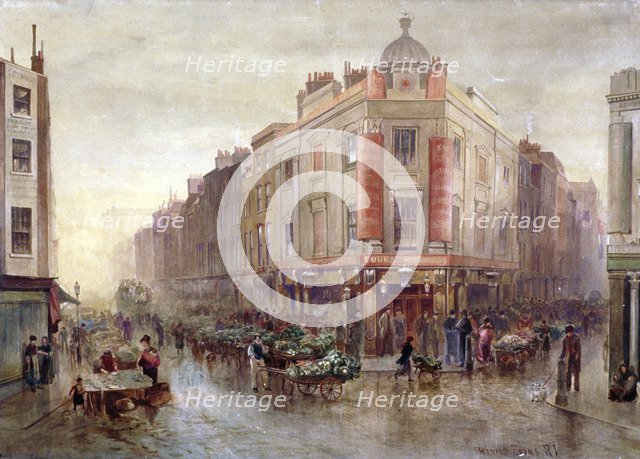 Market on a Sunday morning at Seven Dials, Holborn, London, 1878.                                    Artist: Bernard Evans