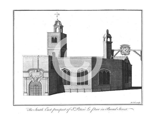 'The South East Prospect of St.Peter's Le Poor in Broad Street.', c1756. Artist: Benjamin Cole.