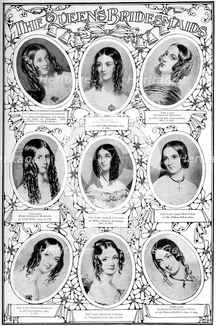 Nine of Queen Victoria's bridesmaids, 10 February 1840. Artist: Unknown