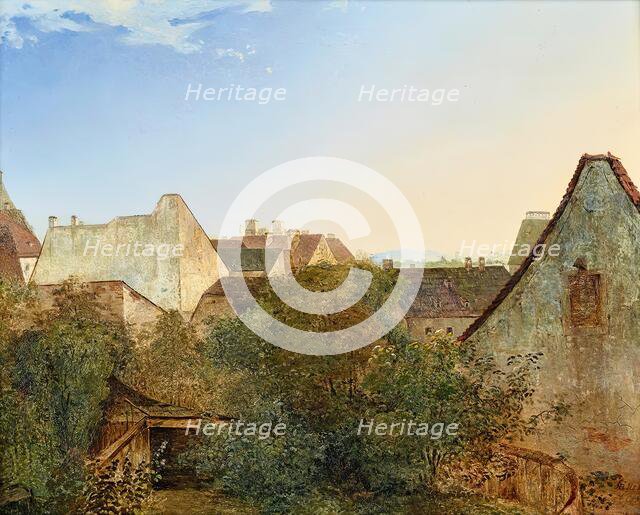 View over Viennese suburban houses (Beatrixgasse), 1839. Creator: Adalbert Stifter.