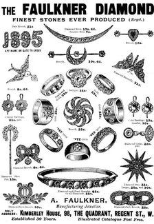 Advertisement for A. Faulkner, Manufacturing Jeweller, 1895. Creator: Unknown.