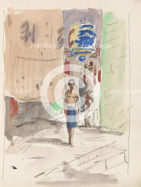 Street with a lantern and figures, 1931. Creator: Marius Bauer.