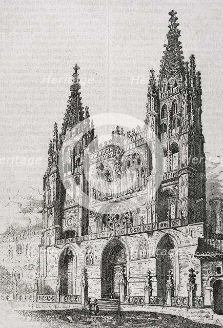 General view of the main facade of the Cathedral, Burgos, Castile-Leon, Spain, 1852.  Creator: Unknown.