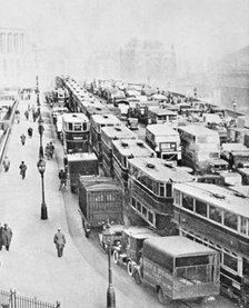 Traffic Jam on Blackfriars Bridge, London, c1935. Artist: George Davison Reid