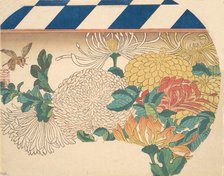 Chrysanthemums in Fan-shaped Design, 1840s., 1840s. Creator: Ando Hiroshige.