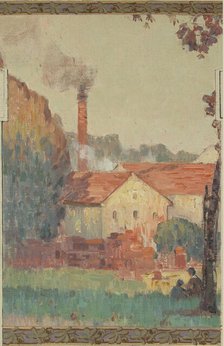 Esquisse pour la mairie de Fresnes : paysage rural en lisière de forêt, 1905. Creator: Jean Constant Pape.