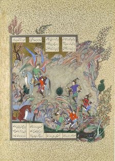 The Angel Surush Rescues Khusrau Parviz from a Cul-de-sac, Folio 708v from the..., ca. 1530-35. Creator: Muzaffar 'Ali.