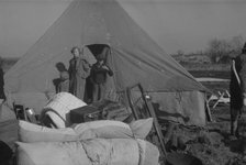 Setting up a tent in the camp for white flood refugees, Forrest City, Arkansas, 1937. Creator: Walker Evans.