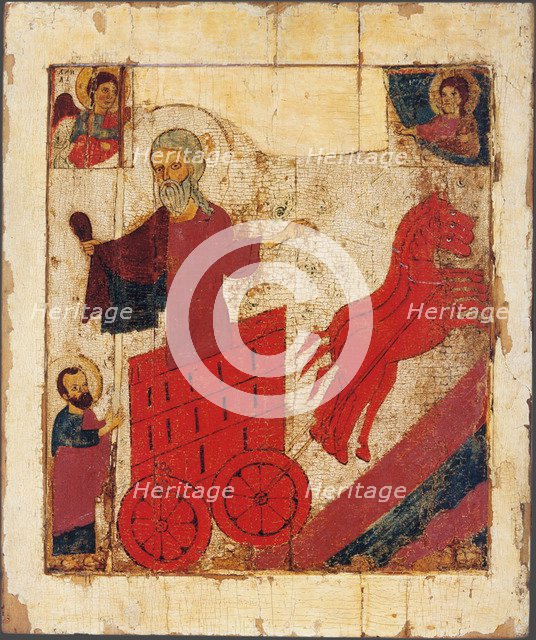The Prophet Elijah and the Fiery Chariot, 13th century. Artist: Russian icon  