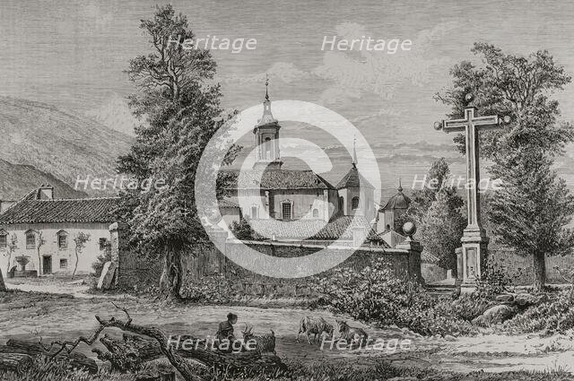 Exterior view of the Charterhouse of El Paular, Rascafría, Spain, 1878. Creator: Enrique Alba.