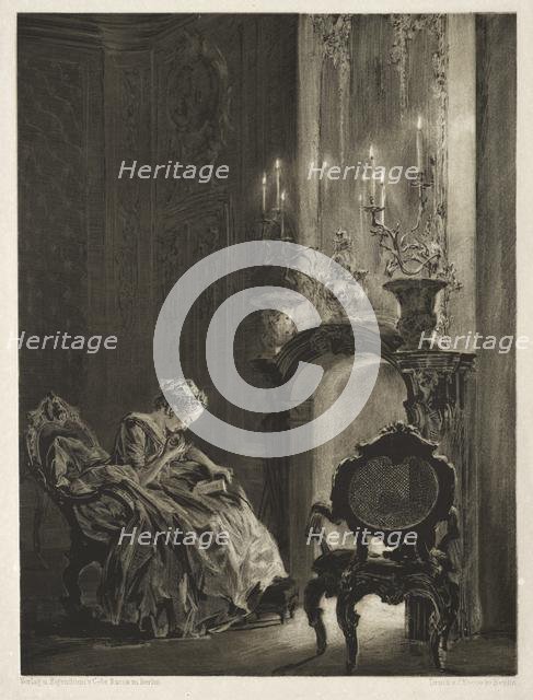 Essay on Stone with Brush and Scraper: Woman Reading at the Fireside, 1851. Creator: Adolph von Menzel (German, 1815-1905).