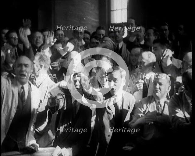 Crowd of Civilians Buying and Selling Stocks and Shares, 1932. Creator: British Pathe Ltd.