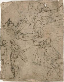 Sketches of Seated Warrior, Various Figures, 1585/95. Creator: Bernardo Castello.