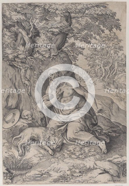 Saint Jerome in the wilderness, with a lion at left, 1578-80., 1578-80. Creator: Michelangelo Marelli.
