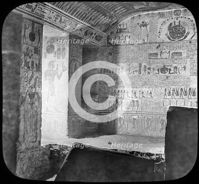 Sarcophagus and burial chamber of Rameses VI, Valley of the Kings, Egypt, c1890. Artist: Newton & Co