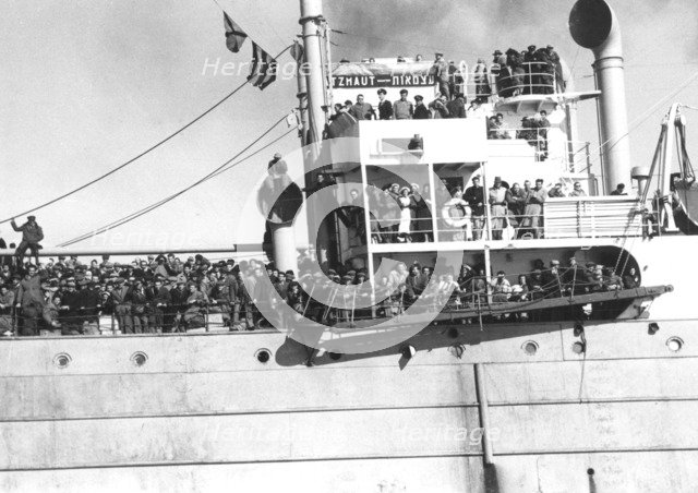 Jewish refugees aboard the 'Atzmaut', 1949. Artist: Unknown