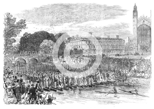 Procession of Boats at Cambridge - "Three Cheers for the Cambridge Eight", 1870. Creator: Unknown.
